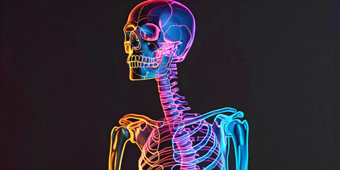 Abstract art neon skeleton of a person , ai generated.