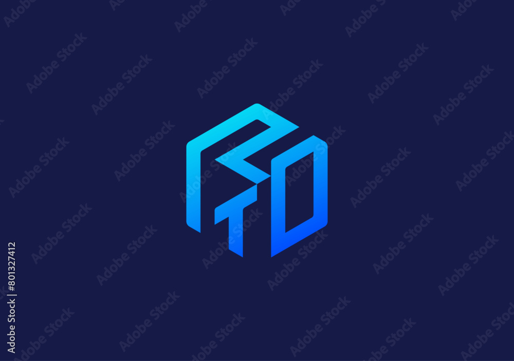 Poster initial logo r t d based on stylish hexagon shape