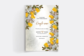 WEDDING INVITATION FRAME WITH FLOWER DECORATIONS WITH FRESH LEAVES