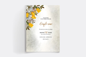 WEDDING INVITATION FRAME WITH FLOWER DECORATIONS WITH FRESH LEAVES