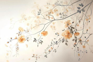 Vintage creeping plant floral paint beige, brown, orange tones with copy space for text in style vintage, retro.