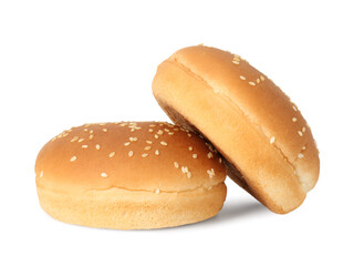 Two fresh burger buns isolated on white
