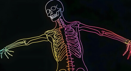 Abstract art neon skeleton of a person , ai generated.