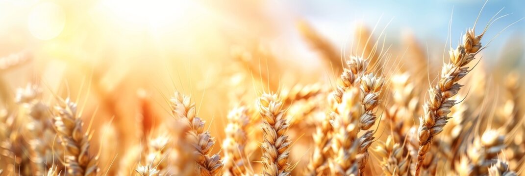 Golden sunlit wheat field leading to rolling hills  symbol of agricultural plenty