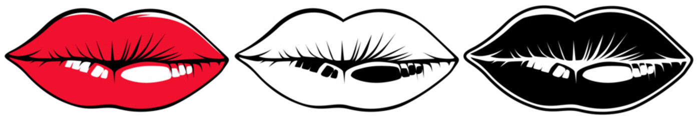 set female red lips icon. kiss lips symbol vector