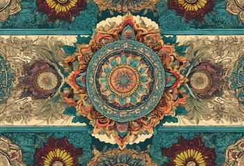 Fototapeta premium 'covers seamless Hand Indian background tile Can elements fabric Islam carpet Colorful wallpaper wrapping motifs used drawn pattern vintage floral ottoman Arabic mandala'