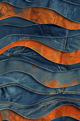 Denim blue and rust orange waves, casual and rugged for outdoor apparel advertising