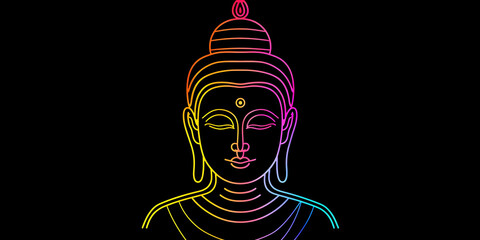 Abstract art neon buddha, ai generated.