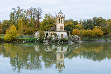 Versailles, France. The Marlborough Tower in the domains of Marie Antoinette in the park of the Palace of Versailles.