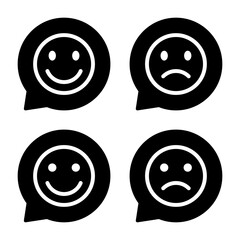 Happy and sad emoji icon on speech bubbles. Satisfying and disappointing sign symbol