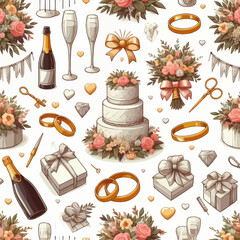 set of icons of accessories of wedding ceremony 