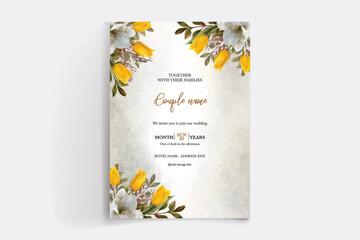 WEDDING INVITATION FRAME WITH FLOWER DECORATIONS WITH FRESH LEAVES