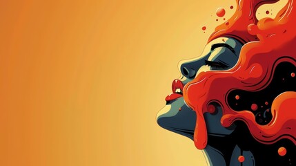 Fototapeta premium An illustration of a woman's face in profile with red liquid flowing over her head and face.