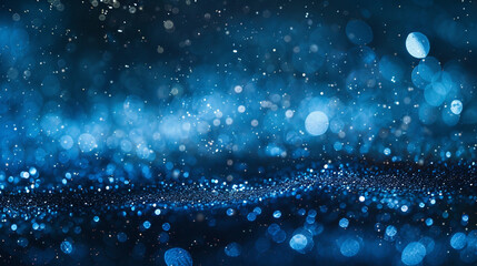 Intense Midnight Blue Bokeh Lights with Glitter Sparkle on Dark Background, Ultra High Definition