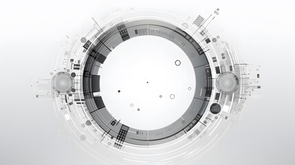 Grey white Abstract technology background with various technology elements Hi-tech communication concept innovation background Circle empty space for your text
