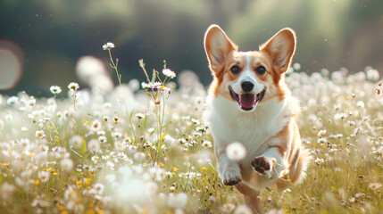 Corgi captivates in a field bursting with blooms