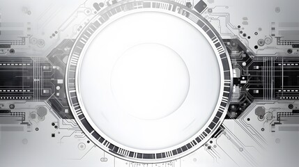 Grey white Abstract technology background with various technology elements Hi-tech communication concept innovation background Circle empty space for your text