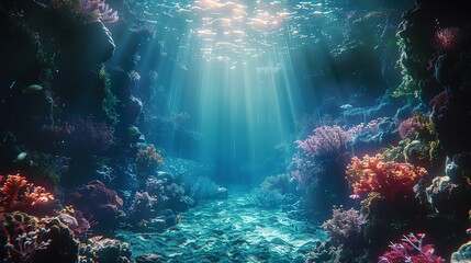 Plunge into the depths of the subconscious with a wide-angle portrayal of a surreal underwater realm, merging psychological motifs with a bold and dynamic photorealistic style that captivates the view