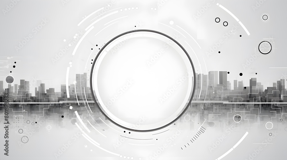 Poster Grey white Abstract technology background with various technology elements Hi-tech communication concept innovation background Circle empty space for your text