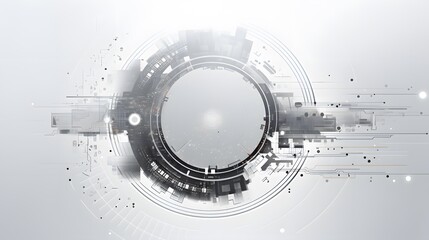 Grey white Abstract technology background with various technology elements Hi-tech communication concept innovation background Circle empty space for your text