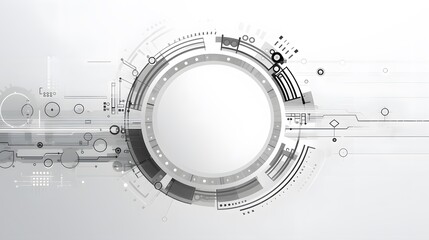 Obraz premium Grey white Abstract technology background with various technology elements Hi-tech communication concept innovation background Circle empty space for your text