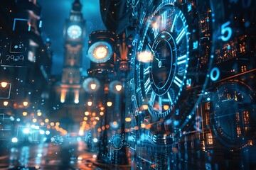 Digital composite image of clocks - Powered by Adobe