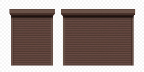 Roller shutter door or gate in brown colour. Template isolated on a transparent background. vector mockup.