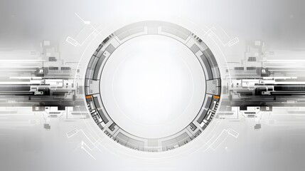 Obraz premium Grey white Abstract technology background with various technology elements Hi-tech communication concept innovation background Circle empty space for your text