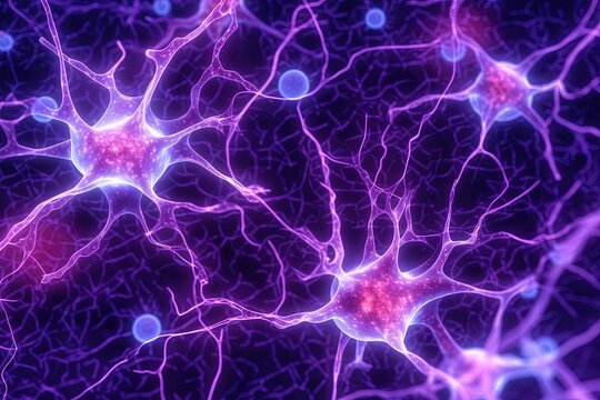 Interconnections of Purple Neurons and Crawling Tissue - Desktop Background - Close-Up 