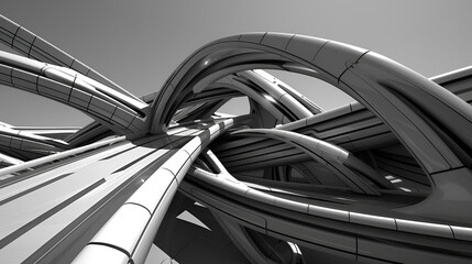 Abstract Futuristic Architecture with Intricate Line Patterns