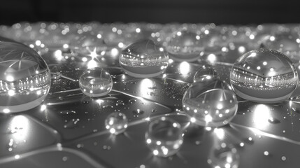 Intricate Monochrome Composition of Water Droplets and Silver Spheres