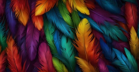 Obraz premium Colorful bird feathers texture background, closeup, wallpaper