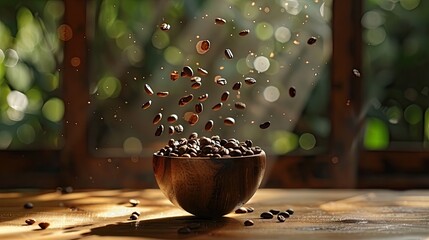 Harvesting Bounty: Wooden Bowl Brimming With Seeds on Table