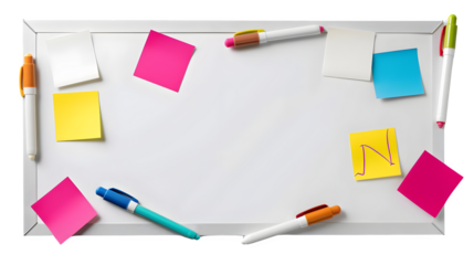 Whiteboard with Brainstorming Notes and Marker Pens for Office and Classroom Use, Isolated on White, Transparent Background, PNG File, Hand Edited Generative AI