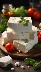 Realistic Feta Cheese on Cozy Kitchen Background in 8K Resolution