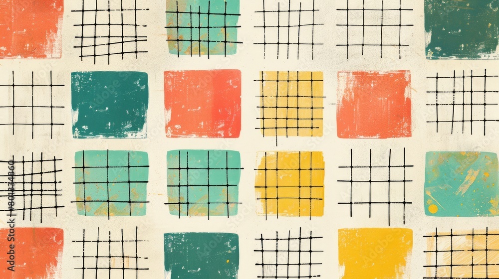 Poster chromatic harmony: a kaleidoscope of colors and checks. an abstract painting that intertwines a myri