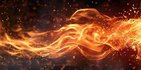 Fototapeta premium Closeup of Fiery Sparks flying in Dark Night Sky with Burning Fire, Background Design for Motion Graphics