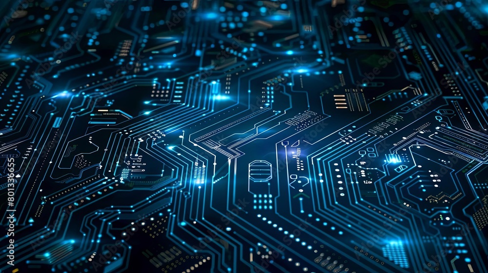 Poster a close - up view of a computer motherboard with various electronic components visible, including a