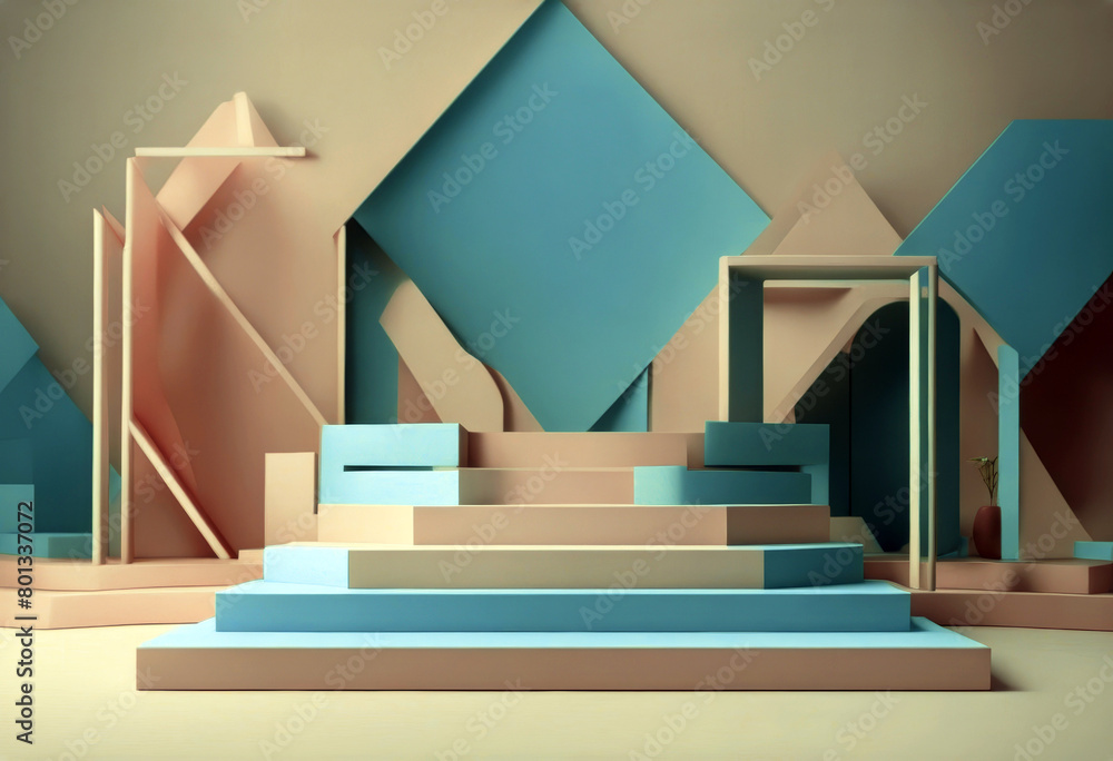 Poster 'pastel geometrical background color podium rendering scenes abstract 3d poduim racked display desig