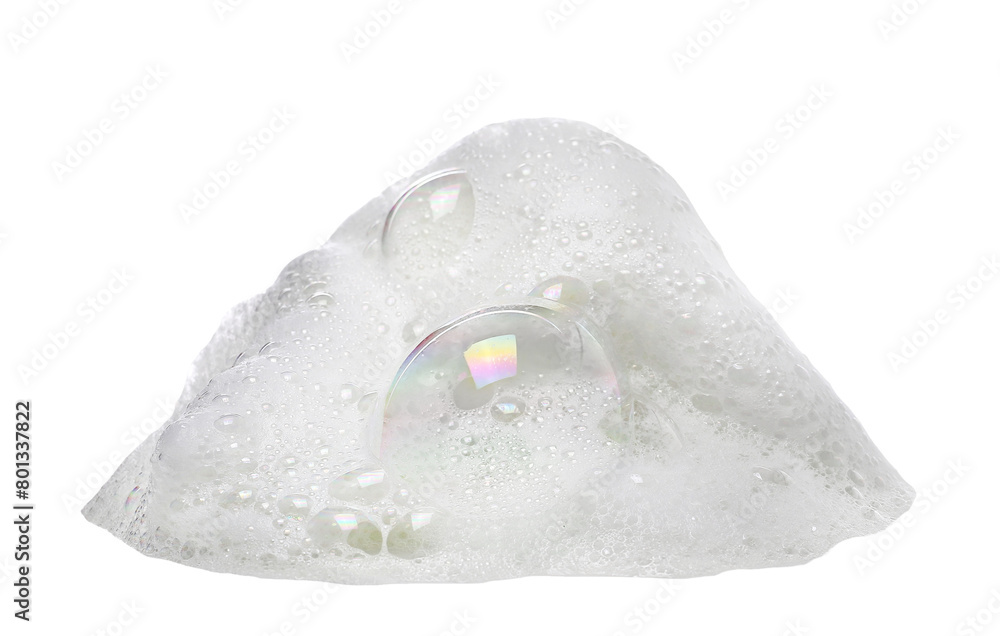 Wall mural soap foam, colorful bubbles isolated on white