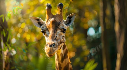 close-up photo of a giraffe in a national park, bokeh, background blur