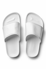 Top  view of white slide sandal summer slippers isolated on white background