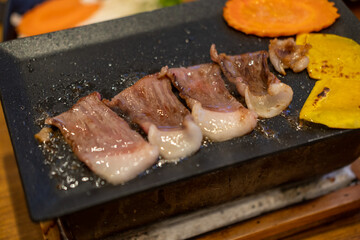 Akita Wagyu beef sliced on the grill