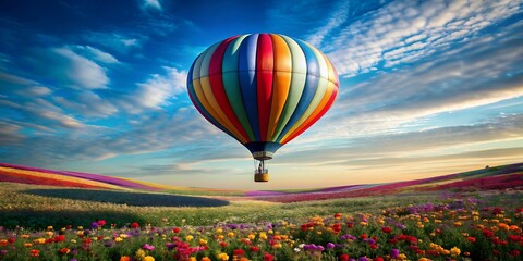 "Fiesta en el cielo: Sombrero en globo aerostático sobre un prado floreciente"