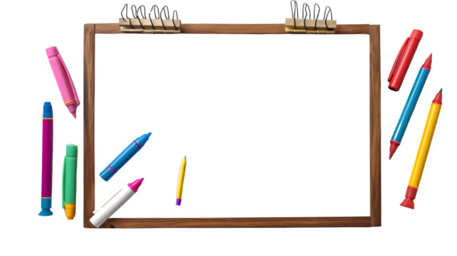 Whiteboard with Colorful Markers and Eraser for Office and Classroom Use, Isolated on White, Transparent Background, PNG File, Hand Edited Generative AI