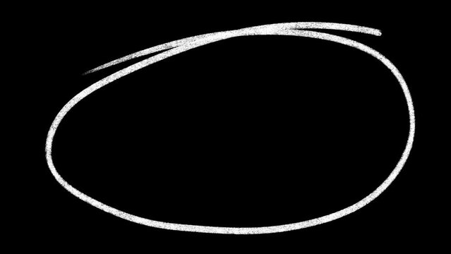 Hand drawn white circle highlight with transparent background. Pencil, chalk inscription. Alpha channel, 4K. Frame by frame animation.