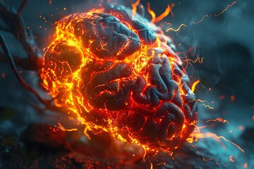 A hyper-realistic image of an anatomical Thymus bursting with vibrant flames