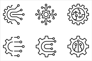 Digital technology gear concept icon set on white background.
