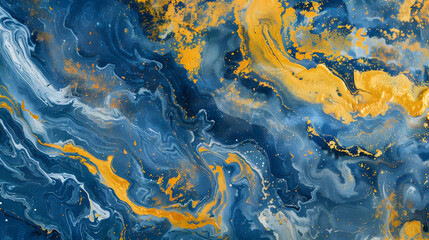 Fototapeta premium Blue alcohol stains of paint with the addition of gold powder. blue marble background