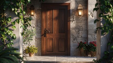 The Enchanted Portal: A Wooden Door and Stone Building
